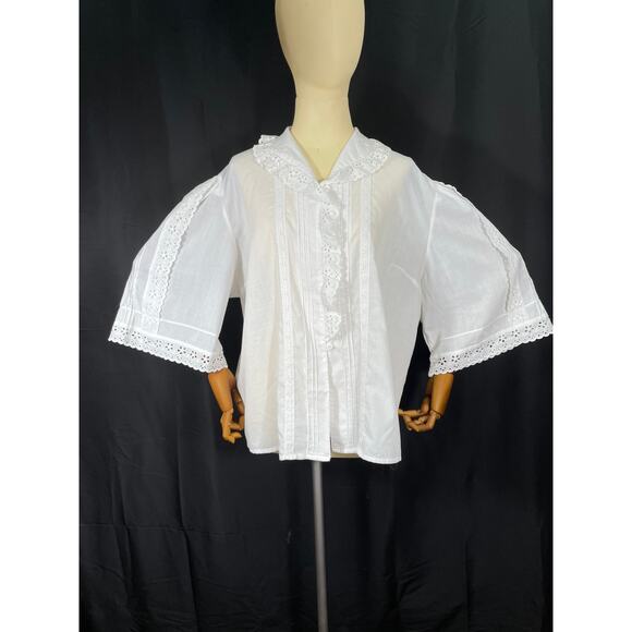 Vintage Original Alpen Trachten White Blouse, Eyelet Ruffle and Trim Plus Size - Picture 1 of 8